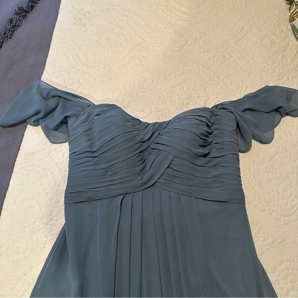 Mori Lee Boho Chic Chiffon Gown. Slate. 12 - Picture 7 of 9